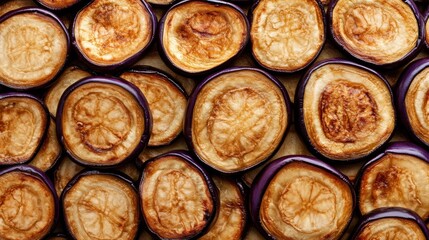 Canvas Print - A pile of sliced eggplant sitting on top of a table, AI