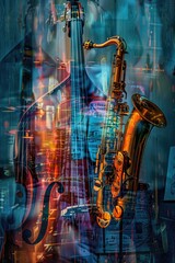 Poster - A close-up view of a saxophone and a violin placed side by side
