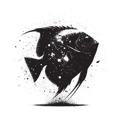 silhouette of Sunfish filled with space and sci-fi element in rough drawing