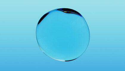 Aufkleber - Abstract water bubble on blue background. Blue distorted droplet floating, Purity concept. 3d render illustration