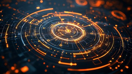 Poster - A digital interface with floating data streams and holographic displays





