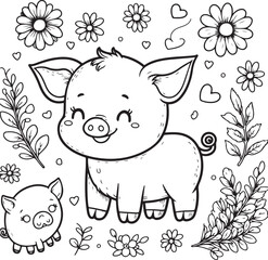 Wall Mural - A pig line art coloring book illustration