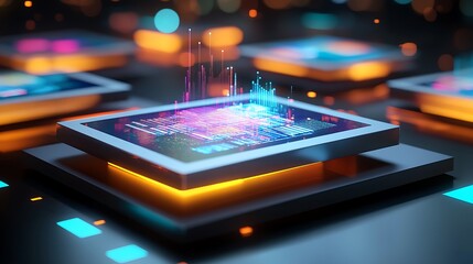 Poster - A digital interface displaying holographic screens with hovering data streams
