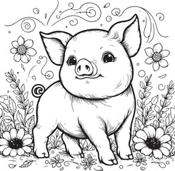 Wall Mural - A pig line art coloring book illustration