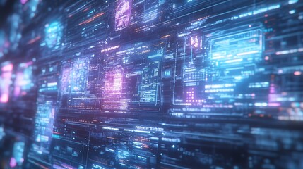 Poster - A digital interface displaying holographic screens with hovering data streams
