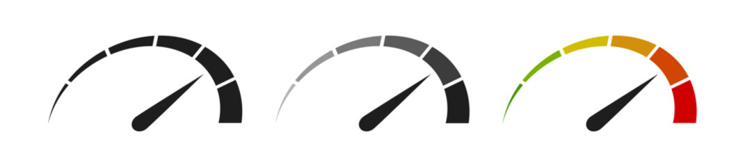 Aufkleber - Speedometer icon, tachometer icon. Speed indicator icon set. Rating meter signs performance concept. Dashboard level scale icon. vector illustration