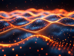 Wall Mural - abstract digital landscape with flowing data streams geometric patterns and glowing nodes representing interconnected networks