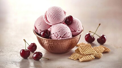 Canvas Print -  Ice cream, cherries, Crackers, Cherry ice cream