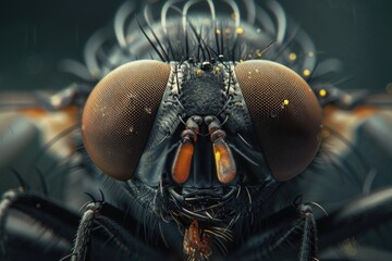 Poster - A detailed view of a fly's facial features and eye area