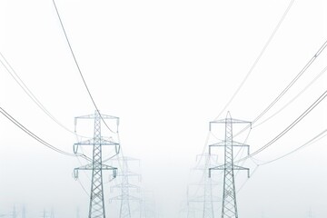 Poster - Foggy field with power lines running through it, great for use in environmental or infrastructure images