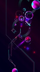 Wall Mural - Dark retro futuristic art neon abstraction background cosmos new art 3d starry sky glowing galaxy and planets blue circles