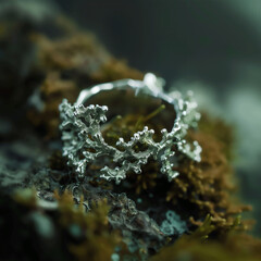 Delicate Silver Moss-Shaped Ring in Macro Photography for Nature-Inspired Jewelry Collection