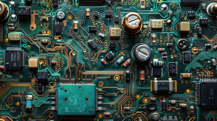 Aufkleber - A close-up shot of various electronic components on a circuit board