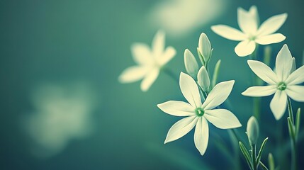 Poster -   White flowers resting atop green tabletop beside blue wall in room