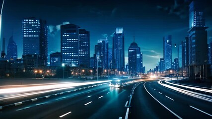 Poster - the light trails on the modern building background in shanghai china, night cityscape with a buildin