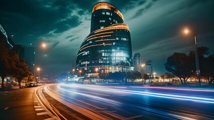 Poster - the light trails on the modern building background in shanghai china, night cityscape with a buildin