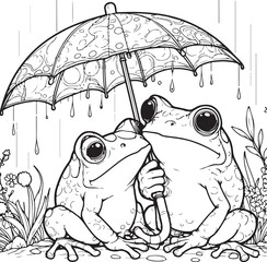 Wall Mural - A couple of frog line art coloring page illustration