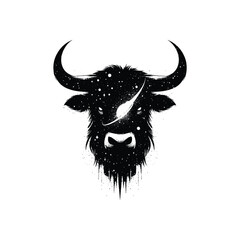 silhouette of Bull, filled with space and sci-fi element in rough drawing,