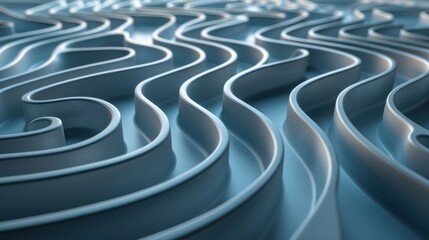 Wall Mural - Curved metal lines create fluid patterns on a blue surface in an abstract design