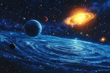 Space cosmic illustration with planets scene created with Generative AI