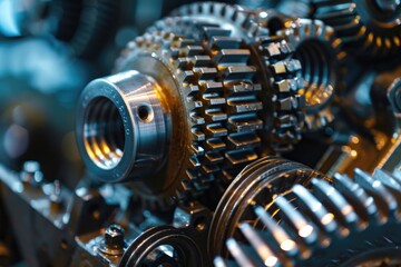 Wall Mural - Close-up view of industrial machine gears and mechanisms