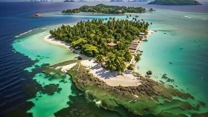 Canvas Print - A solitary island located in the middle of the ocean, under the vast clear blue sky., San Andres & Providencia Islands Caribbean Colombia