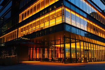 Aufkleber - A building with many lit up windows at night, suitable for use in urban or cityscape scenes