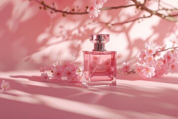Poster - A perfume bottle sits on a table, ready for use
