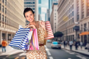 Wall Mural - Fashion woman hold shopping bags