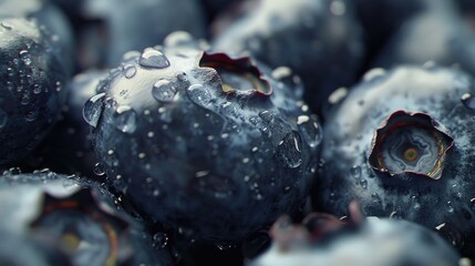 Poster - A close-up shot of fresh blueberries with water droplets on them