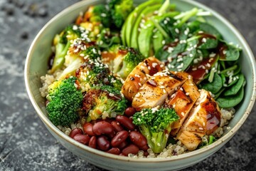 Sticker - A warm bowl of chicken and vegetables, featuring broccoli and beans