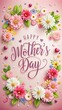 © HappyFoxy - Happy Mother's Day invitation card. Greeting card with realistic flowers, white and red hearts. For sale, promotion, social media, website, ad