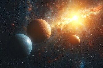 Space cosmic illustration with planets scene created with Generative AI