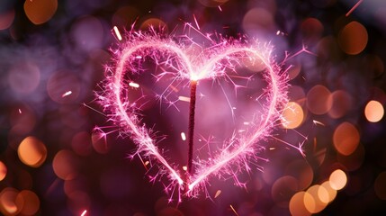 Canvas Print - heart shaped pink sparklers photography