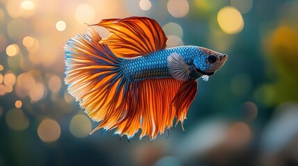 Wall Mural - Colorful Siamese Fighting Fish with Bokeh Background