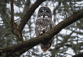 Wall Mural - A Great Grey Owl on a perch