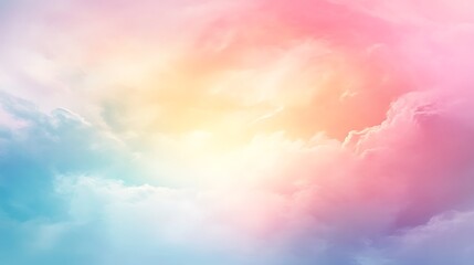 Canvas Print - Dreamy pastel colored sky with fluffy clouds.