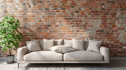 Wall Mural - Couch By Interior Brick Wall