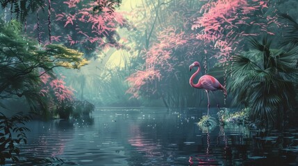 Flamingo In Pond