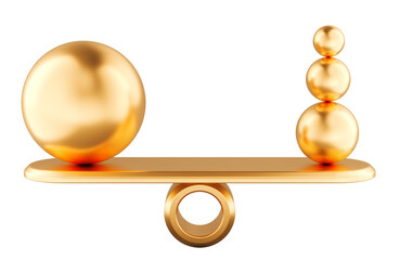 Leinwandbilder - Balance concept with golden balls, 3D rendering isolated on transparent background