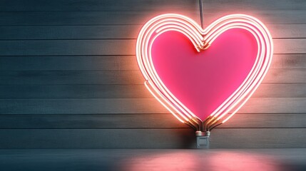 Poster - A neon heart shaped light on a wall with the word love, AI