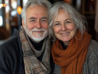 endearing portrait of a senior couple embracing warmly indoors their genuine smiles and affectionate body language capturing the essence of enduring love companionship and joyful aging