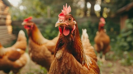Aufkleber - A group of chickens standing next to each other, a common scene on farms and in backyards