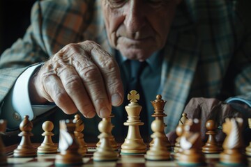 Poster - A person sitting at a chess board, focusing on the game