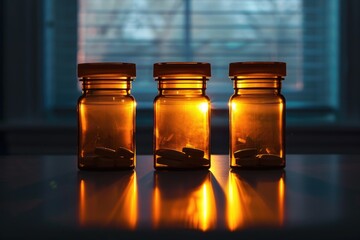 Poster - Three clear glass jars sit on a table, empty and awaiting contents