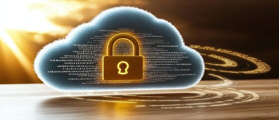 Poster - A secure cloud storage concept with a lock symbolizing data protection and privacy in a digital environment.