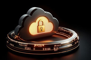 Poster - A sleek cloud icon with a lock, representing secure cloud storage and data protection in a digital environment.