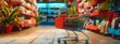 © Juan - Colorful Supermarket Aisle with Shopping Cart in Focus