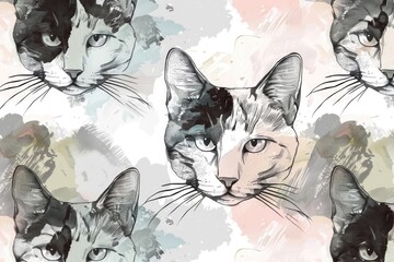 Poster - A cute cat's face painted on a vibrant background, suitable for children's illustrations or playful designs