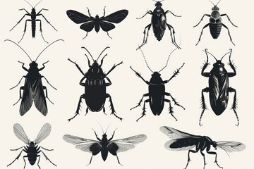 Poster - Various insects on a clean white surface
